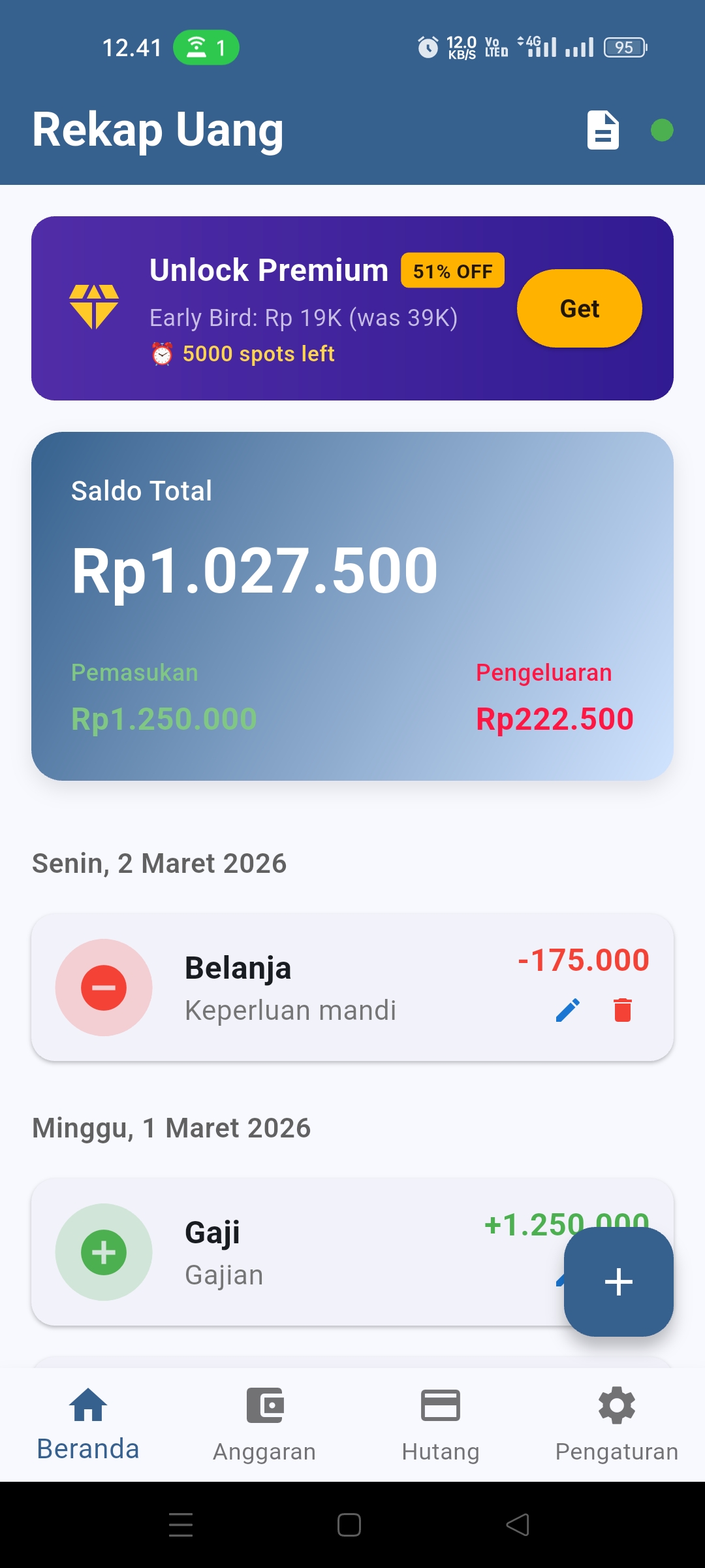 Dashboard Keuangan Rekap Uang